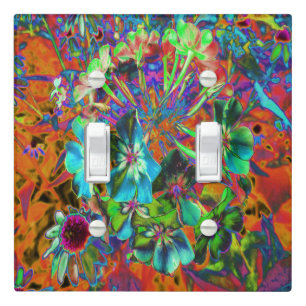 Blooming Abstract Blue and Lime Green Flower Light Switch Cover