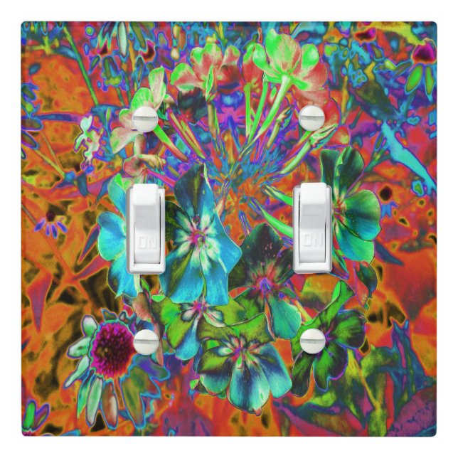 Blooming Abstract Blue and Lime Green Flower Light Switch Cover (In Situ)