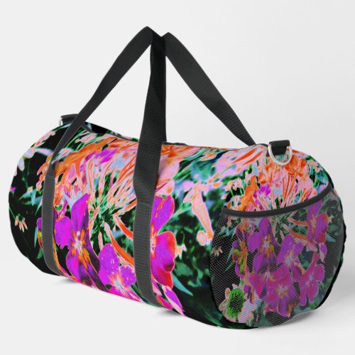 Blooming Abstract Magenta and Orange Flower Duffle Bag