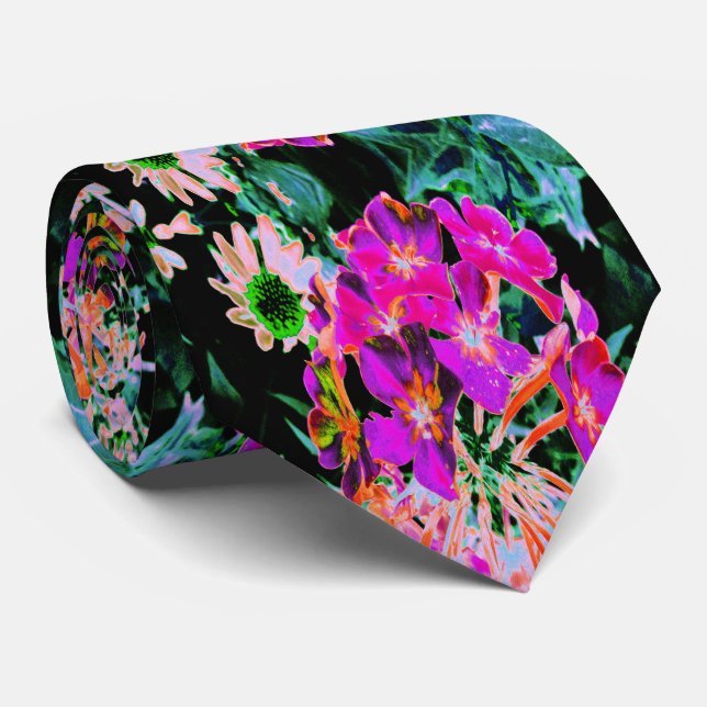 Blooming Abstract Magenta and Orange Flower Neck Tie (Rolled)