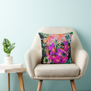Blooming Abstract Magenta and Orange Flower Throw Pillow