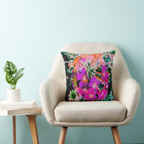 Blooming Abstract Magenta and Orange Flower Throw Pillow