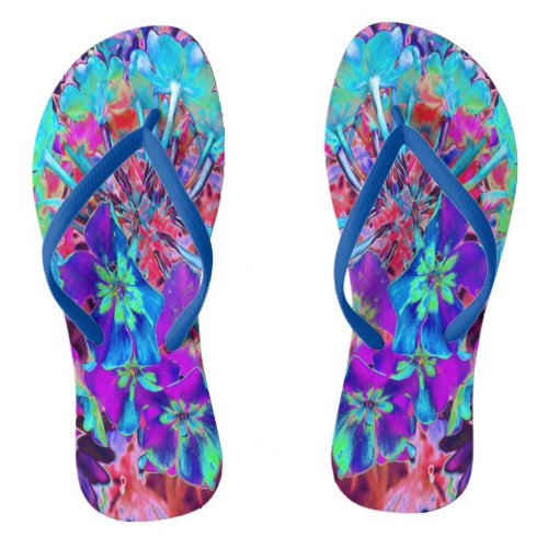 Blooming Abstract Purple and Blue Flower Flip Flops