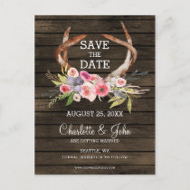 blooming antlers country chic wedding announcement postcard