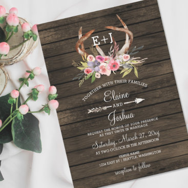 Blooming Antlers Country Chic Wedding Invitations