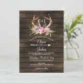 Blooming Antlers Country Chic Wedding Invitations (Standing Front)