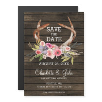 blooming antlers country save the date magnetic invitation