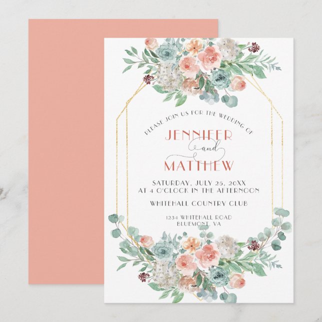 Blooming Apricot Floral - Apricot Background | Invitation (Front/Back)