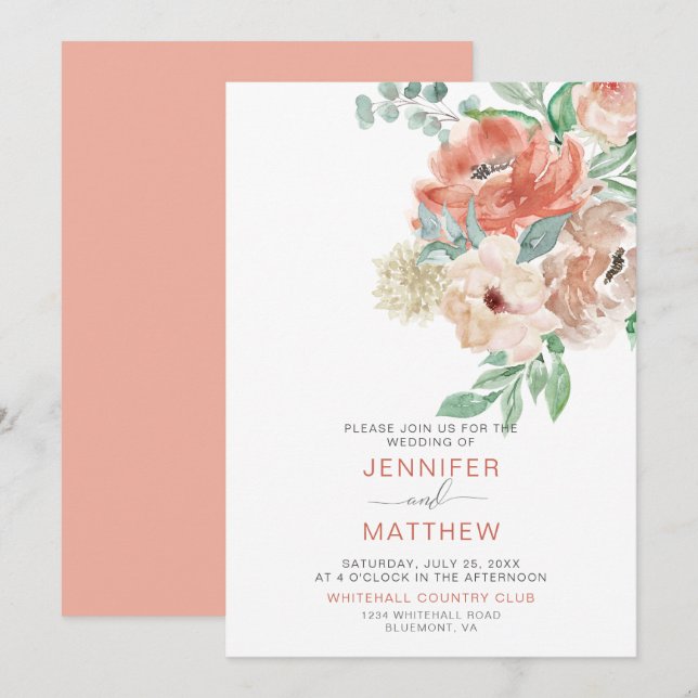 Blooming Apricot Floral Bouquet - Apricot Back | Invitation (Front/Back)