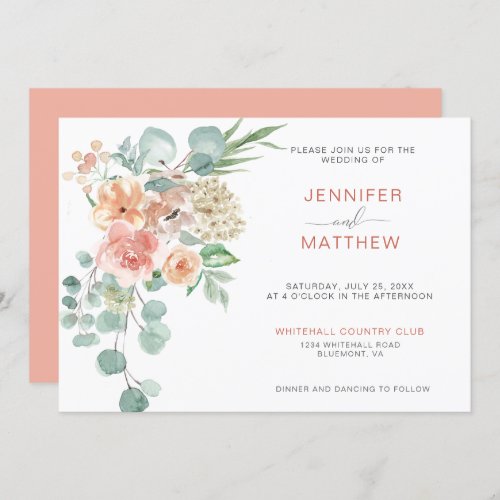 Blooming Apricot Floral Bouquet Horizontal Invitation