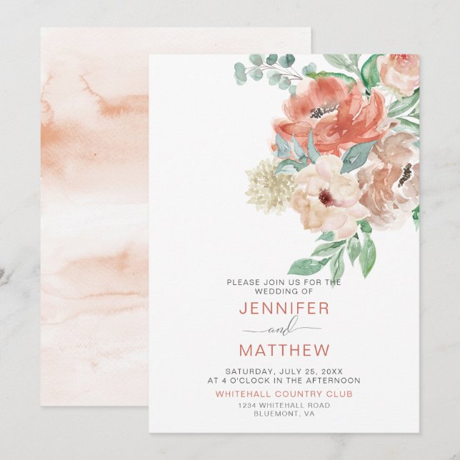 Blooming Apricot Floral Bouquet | Invitation (Front/Back)