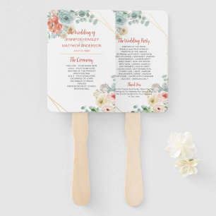 Blooming Apricot Floral Geometric Frame Wedding Hand Fan