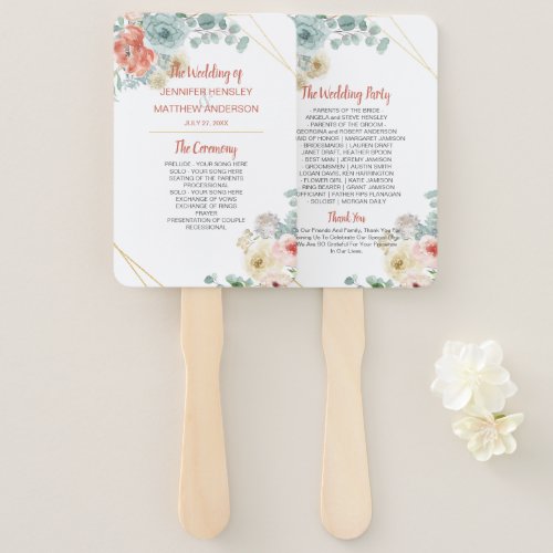 Blooming Apricot Floral Geometric Frame Wedding Hand Fan