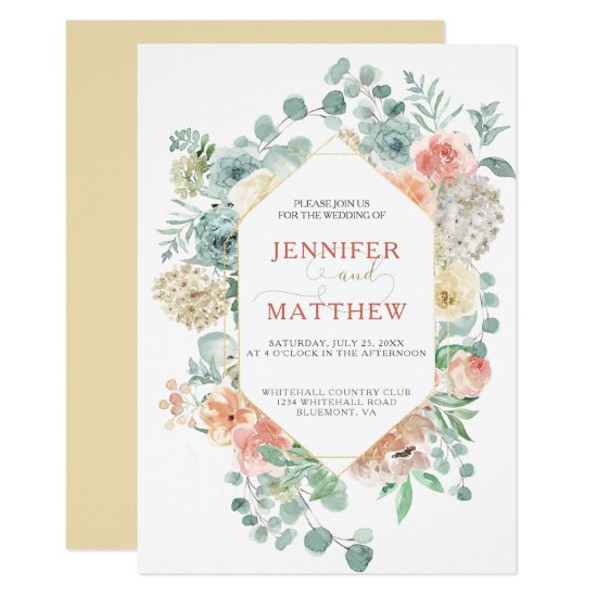 Blooming Apricot Geometric - Soft Gold Background Invitation