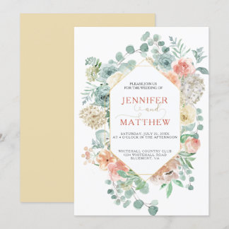 Blooming Apricot Geometric - Soft Gold Background Invitation