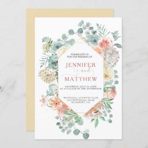 Blooming Apricot Geometric _ Soft Gold Background Invitation