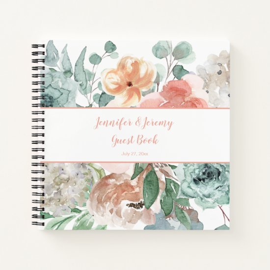 Blooming Apricot Watercolor Floral Guest Book