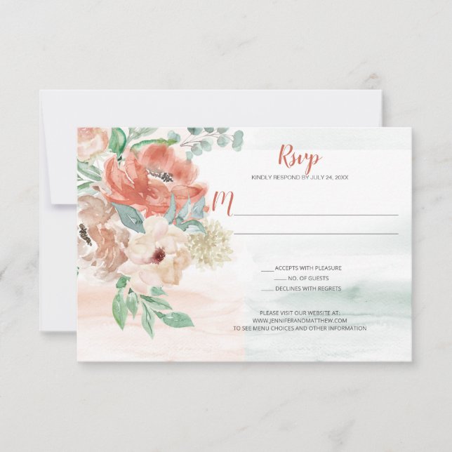 Blooming Apricot Watercolor Floral RSVP Card (Front)