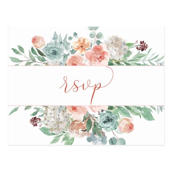 Blooming Apricot Watercolor Floral RSVP Postcard