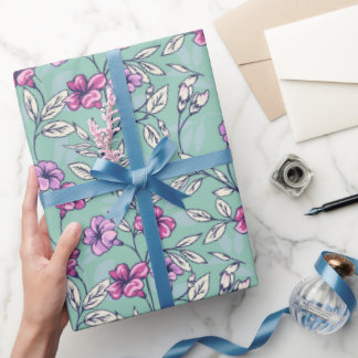 Blooming artistic abstract branches with ditsy flo wrapping paper