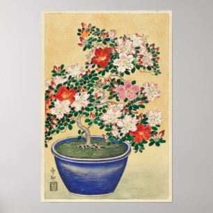 Blooming Azalea in Blue Pot by Ohara Koson Poster