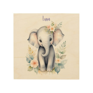 Blooming Baby Elephant Wood Wall Art