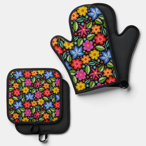 Blooming Beautiful  Oven Mitt  Pot Holder Set