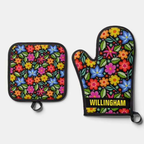 Blooming Beautiful  Oven Mitt  Pot Holder Set