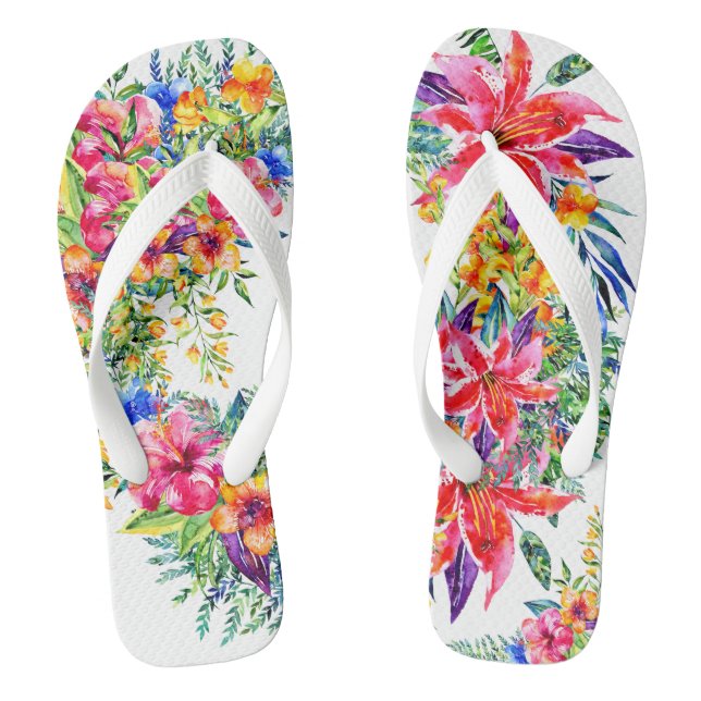 Blooming Beautiful Tropical Flowers Flip Flops (Footbed)