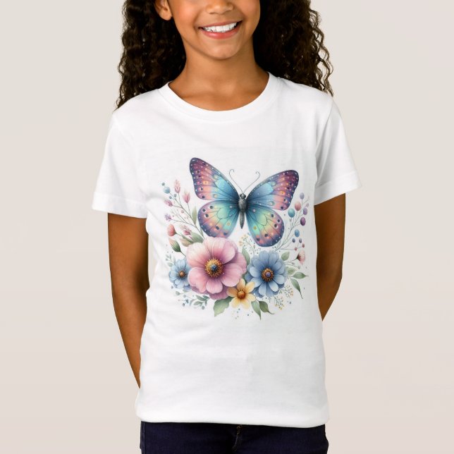 Blooming Beauty: Flowers & Butterfly T-Shirt (Front)