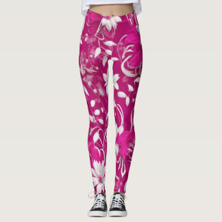 "Blooming Beauty: Fuchsia Pink Floral Leggings" Leggings