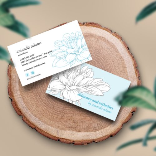 Blooming Beauty  Gray Blue Skincare esthetician Business Card