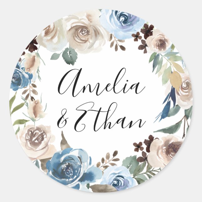 Blooming Beauty | Personalized Wedding Classic Round Sticker (Front)