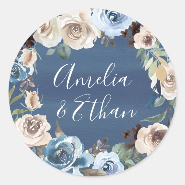Blooming Beauty | Personalized Wedding Classic Round Sticker (Front)