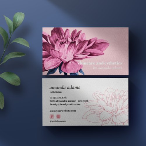 Blooming Beauty  Watercolor Skincare esthetician Business Card