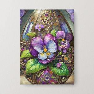 Blooming Birds Foot Violets Wildflowers Easter Egg Button