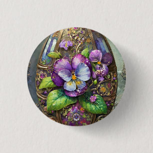 Blooming Birds Foot Violets Wildflowers Easter Egg Button