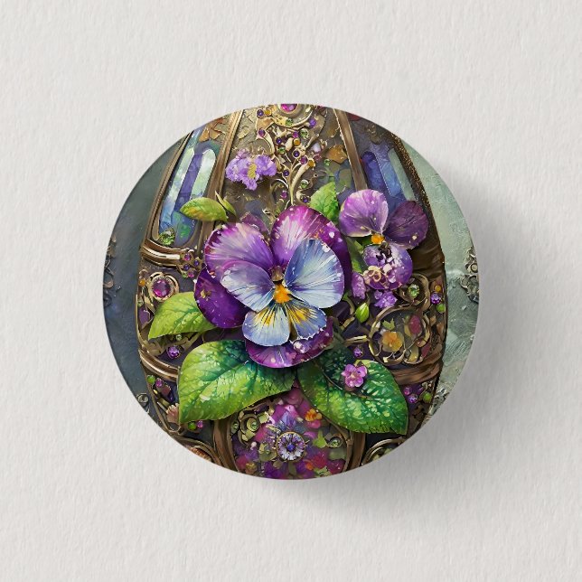 Blooming Birds Foot Violets Wildflowers Easter Egg Button (Front)