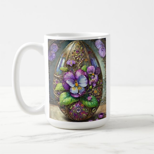 Blooming Birds Foot Violets Wildflowers Easter Egg Coffee Mug (Left)