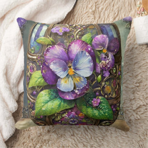 Blooming Birds Foot Violets Wildflowers Easter Egg Throw Pillow