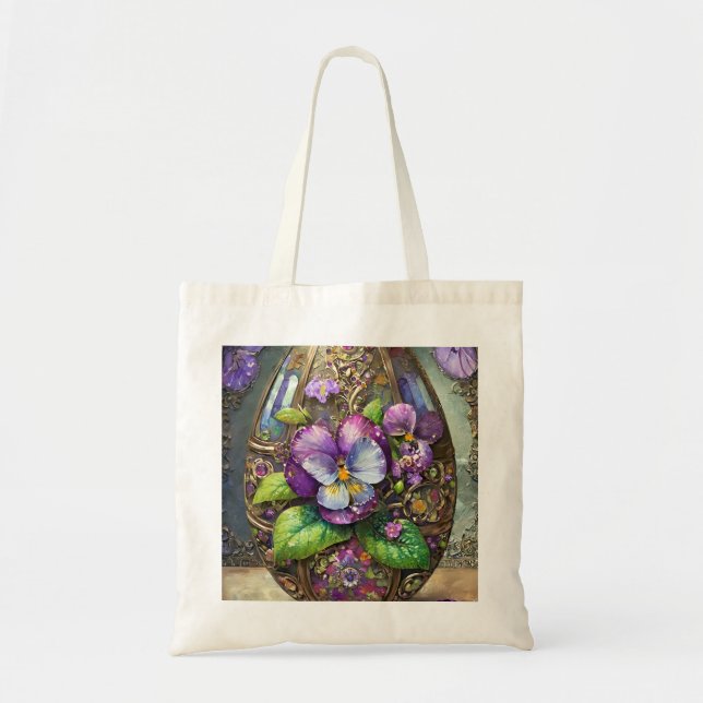 Blooming Birds Foot Violets Wildflowers Easter Egg Tote Bag (Front)