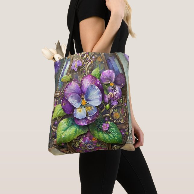 Blooming Birds Foot Violets Wildflowers Easter Egg Tote Bag (Close Up)