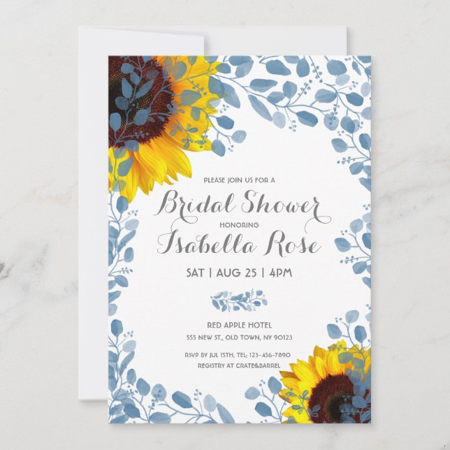 Blooming Blue Sunflower Bridal Shower Cards (Front)