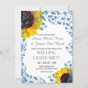 Blooming Blue Sunflower Floral Wedding Invitations