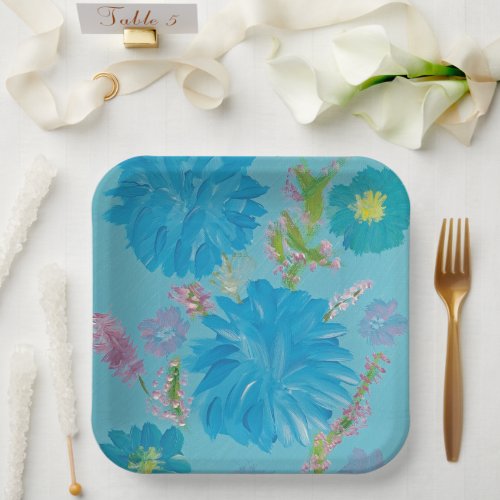 Blooming Bluebells Floral 9 Square Paper Plates