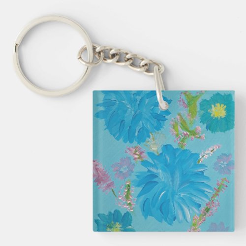 Blooming Bluebells Floral Acrylic Square Keychain