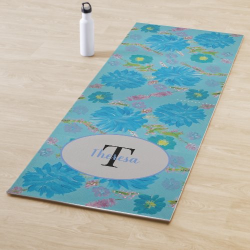Blooming Bluebells Floral Monogram Yoga Mat