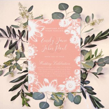 Blooming Blush Coral Floral Wedding Invitations by samack at Zazzle
