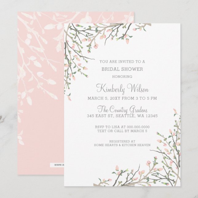 Blooming Blush Floral Wedding Bridal Shower Invitation (Front/Back)