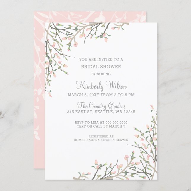 Blooming Blush Floral Wedding Bridal Shower Invitation (Front/Back)